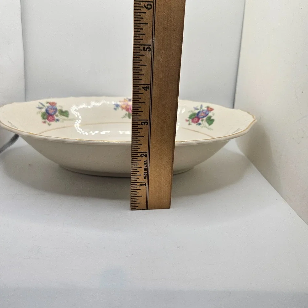 Vintage Syracuse China Federal Shape Oval Serving Bowl Floral Gold Tone Trim 10